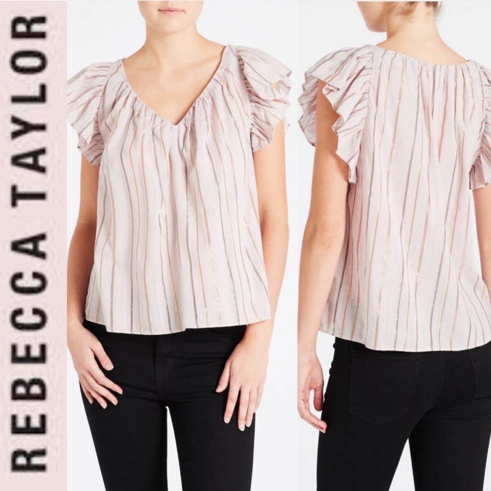 La Vie Rebecca Taylor' Lurex Metallic Stripe Top in Faded Lilac S